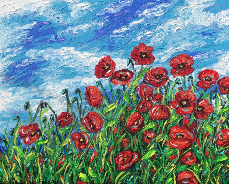 poppies wild flowers oil painting fingerpainting Saskia Skoric