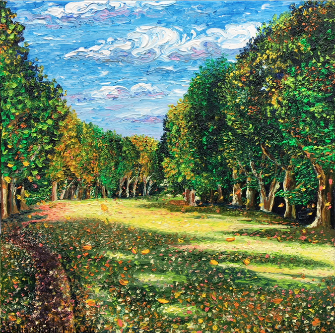 Bishops park Fulham landscape oil on canvas fingerpainting Van Gogh style impressionist arwork by Saskia Skoric
