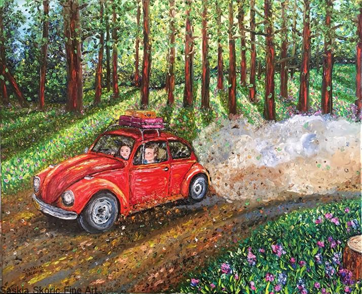 Got the Holiday Bug (24x30 inches) textured oils finger painting by Saskia Skoric