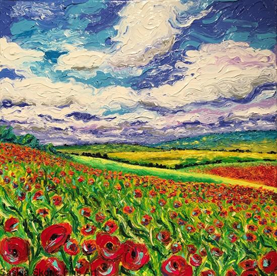 Landscape finger painting oil painting impressionist Van Gogh style by Saskia Skoric