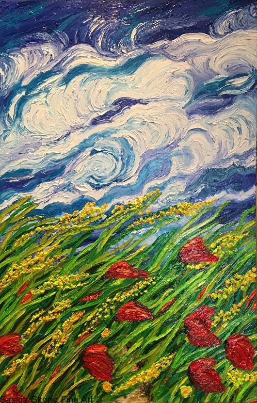 Windy landscape oil painting fingerpainting by Saskia Skoric