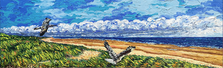 Seascape beachscape oil painting fingerpainting wildlife impressionist style by Saskia Skoric