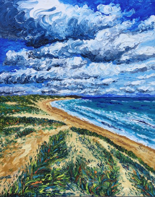 Seascape oil painting fingerpainting impressionist artwork by Saskia Skoric