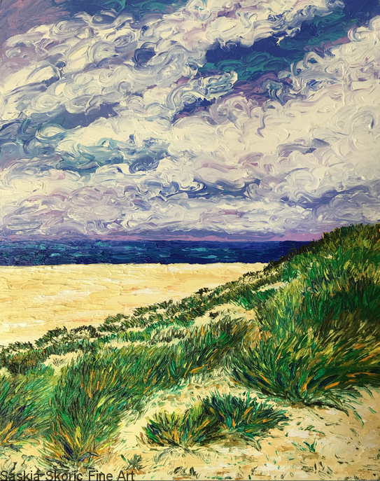 Seascape oil painting fingerpainting impressionist artwork by Saskia Skoric